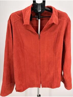 Cato Woman Vintage Faux Suede Zip Front Jacket Rust Orange Plus 26W